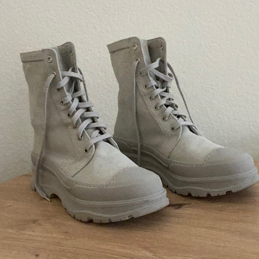 Free People Women's Camp Out Dove Grey Canvas Combat Boots EU 38 Size 8 US
